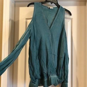 Teal cold shoulder top